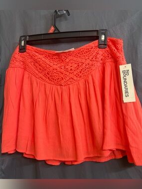 No Boundaries Coral Crochet-Yoke Skater Skirt